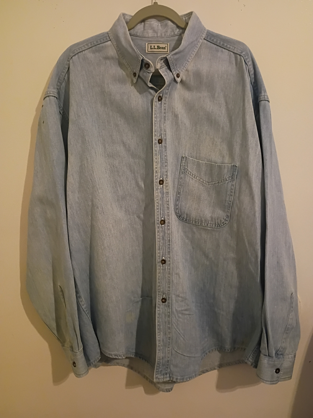VTG L.L. Bean‎ Men's Light Blue Denim Button-Down Shirt Sz XL